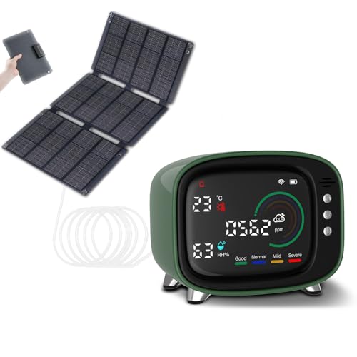 30W Portable Solar Panel for Outdoor Camping,Wireless 4-in-1 Sensor CO2 Temp Humidity AQI,IP65 ETFE Solar Panel Kit,Foldable DC 5521/USB-A/Type-C for Hiking iPhone Pad Laptop RV,Ideal Gifts for Travel