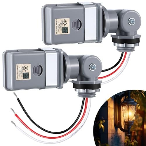 Ceoighe 2 Pack Photocell Sensor for Outdoor Lights, 120VAC 50/60 Hz Photocell IP54 Waterproof, Swivel Mount Photocell, Dusk to Dawn Sensor Photoelectric Switch for Back Yard Lightening