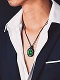 Bandmax Black Green Necklace for Men Skull Pendant Chain Necklace Stainless Steel Women 's Green Crystal Stone Necklace Witch Pegan Protection Amulet Jewelry