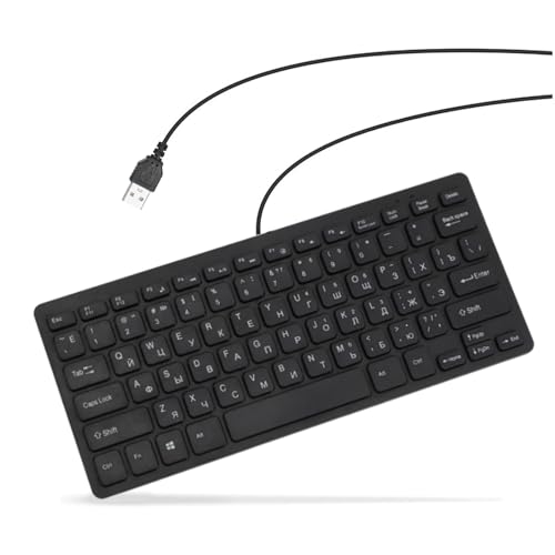 Russian Keyboard, USB Wired Ultra Thin 78 Keys Compact Keyboard, for PC, Computer, Desktop, QWERTY Layout (Russian)