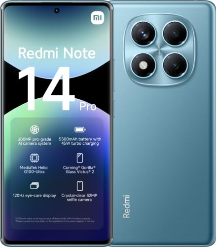 Xiaomi Redmi Note 14 Pro 4G LTE (for Tmobile Mint Tello & Global) (256GB + 8GB) 6.67" 120Hz 200MP AI Camera Model 24116RACCG Unlocked Dual Sim (Ocean Blue)