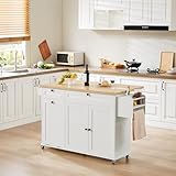 60" Kitchen Island with Power Outlet & Drop Leaf, Kitchen Rolling Island with Spice Rack & Towel Rack, Knife Holder, Kitchen Island Cart with Trash Storage Cabinet, Mobile Island Table for Kitchen