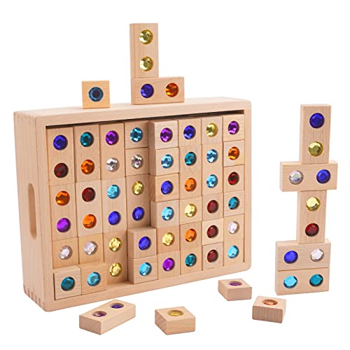 128pcs Wooden Building Blocks Set Rainbow Stacking Game Rainbow Stacker Acrylic Block Construction Toy Sensory Montessori Toys Colorful Preschool Learning Educational Learning Toys for Boys Girls