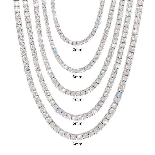 Gem's Beauty 12.3 CT Moissanite Tennis necklaces 3mm D Color VVS1 Round Cut Diamond Tennis necklaces 14k White Gold Plated 925 Sterling Silver Tennis necklaces for Women-16IN/40.64CM-NN
