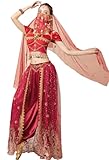 ORIDOOR Women's New Aladdin Jasmine Princess Belly Dance Halloween Costume Set Belly Dance for Dress Up Party 5 Piece Outfit (X-Large, Wine red) …