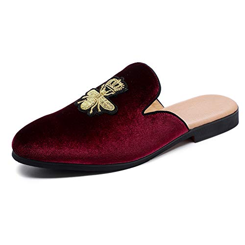 FLQL Men's Soft Loafers Smoking Slippers Open Toe Sandals for House Wear Size 9 A-red