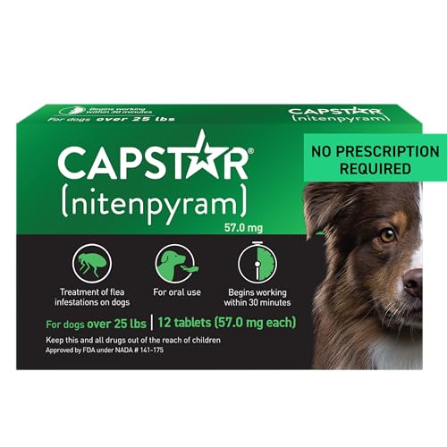 Capstar (nitenpyram) for Dogs, Fast-Acting Oral Flea Treatment for Dogs over 25+ lbs, Vet-Recommended Flea Medication Tablets Start Killing Fleas in 30 Minutes, 12 Doses