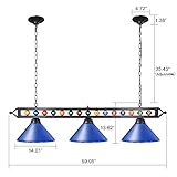 Wellmet 59'' Hanging Pool Table Light Fixture for Game Room Beer Party, Ball Design Metal Billiards Light with 3 Lamp Shades, Suitable for 7~9 Foot Pool Tables (Blue)