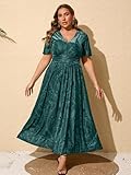 Simplee Womens V Neck Plus Size Velvet Dress Holiday Winter Christmas Party Long Formal Dress for Wedding Guest (2XL Dark Green)