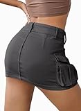 EARKOHA Women's Mini Cargo Skirt Y2K Button Low Waist Short Skirts Bodycon Denim Jean Skirt with Flap Pockets Gray M