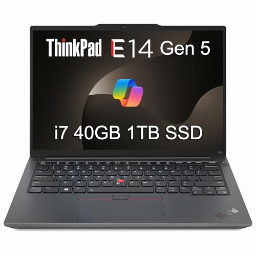 Lenovo ThinkPad E14 Gen 5 Business Laptop (14" FHD+ Anti-glare, Intel 10-Core i7-1355U, 40GB RAM, 1TB SSD) Backlit, Fingerprint, Fast Charge, 1080p RGB Webcam, Wi-Fi 6, Win 11 Pro w/ Copilot
