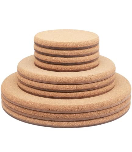 KITLAB Cork Plant Coasters, 3 Sizes Double Layers Hard Thick Cork Planter Coaster, 4/6/8 Inch Absorbent Cork Plant Mats, Cork Trivets for Hot Dishes, Cork Plant Coasters for House Plants, 10 Pcs
