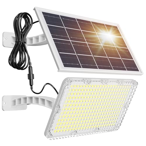 JACKYLED Solar Dusk to Dawn Light Outdoor 1000 Lumens 299 LED Solar Security Lights with Extension Cord, IP65 Waterproof Solar Powered Wall Spotlight Bright for Garden Patio Shed Carport Flag, White