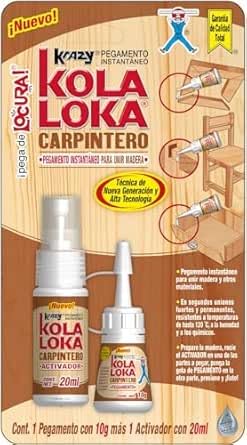 Kola Loka Carpintero - Pegamento instantáneo para unir Madera de 10 gramos con activador de 20 ml.