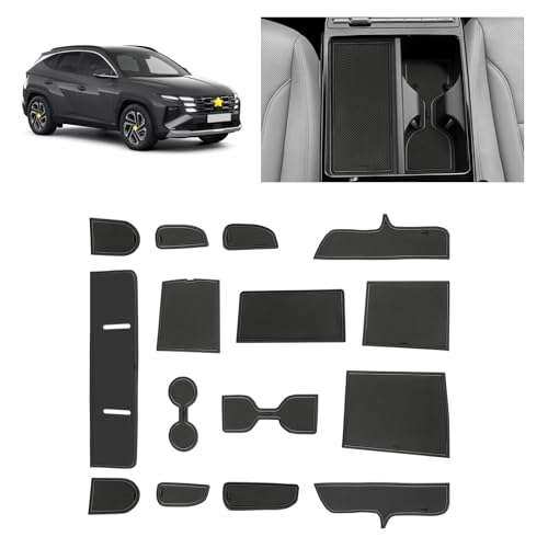 SKTU Door Slot Mat for 2025 Hyundai Tucson Accessories Door Groove Gate Pad 15Pcs Fit 2025 Hyundai Tucson Limited Door Compartment Cup Center Console Liners 2025 Tucson Hybrid Floor Liners (Black)