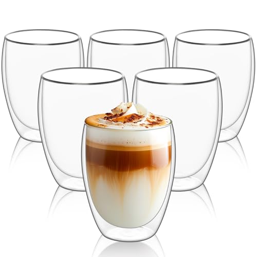 ComSaf Glass Coffee Mugs Set of 6, Double Wall Insulated Thermal Cups 12oz, Clear Glass Coffee Cup for Tea/Juice/Milk, Latte Cappucino Espresso mug Glassware Gift for Christmas Birthday