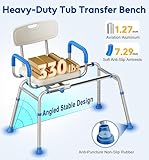 Bluelog FSA/HSA Eligible Sliding Shower Chair with Extra-Wide 360° Swivel Seat, 330lbs Tub Transfer Bench, Non-Slip & Padded Arms, Adjustable Height for Elderly & Disabled Inside Shower, Rectangular