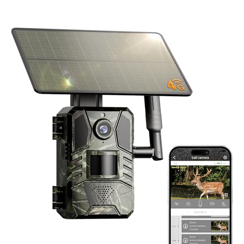 Loatos Trail Camera, 2k HD Live Feed Cellular Trail Cameras with Built-in SIM Card 4G Unlimited Data Plan Game Camera Solar Powered Motion Activated IP66 Waterproof Trail Cam No WiFi Needed
