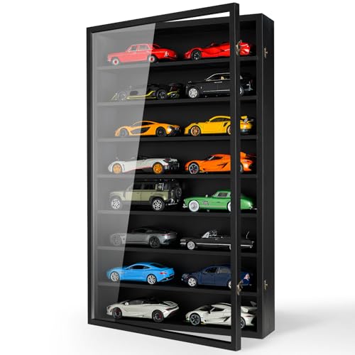 1/24 Scale Diecast Display Case Wall Mount Clear Model Car Display Case Model Cars Storage Cabinet Rack with Acrylic Door Holds 16 Cars