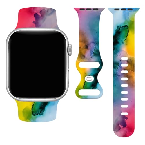 Marble Gradient Tie Dye Watch Band Compatible With Apple Watch 38mm 40mm 41mm, Rainbow Colors Iwatch Sport Bands Wristbands Rubber Soft Silicone Strap Replacement Accessories For 10 9 8 7 SE Women Men