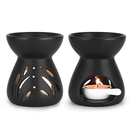 ComSaf Essential Oil Burner Wax Melt Burners Set of 2, Aromatherapy Aroma Burner Ceramic Oil Diffuser Candle Tealight Holder Home Bedroom Decor Christmas Housewarming Gift, Black