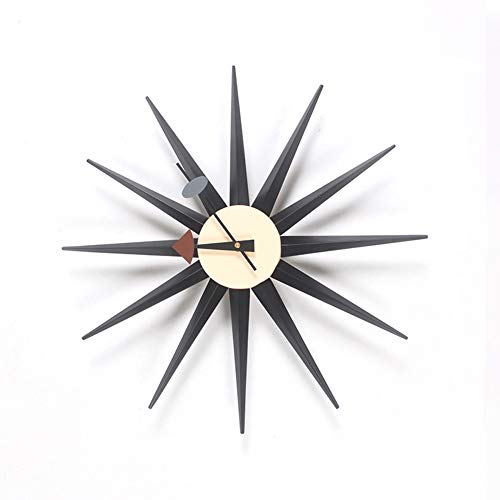 SHISEDOCO Sunburst Clock in Black, Decorative Modern Silent Wall Clocks for Home, Kitchen,Living Room,Office etc., Colorful Wooden Mid Century Retro Design(Full Range Available)