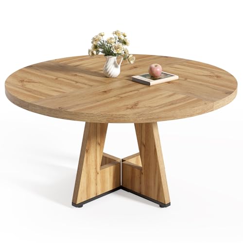 LITTLE TREE Round Dining Table for 4-6 People, 47 Inches with Wooden Pedestal Base, Modern Dinner Table for Dining Room, Kitchen, Living Room
