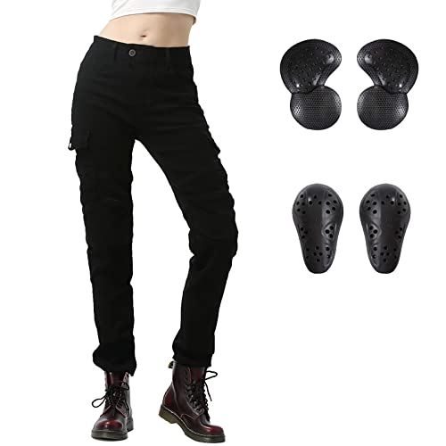 LOMENG Motorcycle Riding Pants Motorcycle Jeans Slim Fit with CE Knee Hip Removable Protectors Armor for Women Black S 28