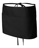 12 Pack - Black Server Waist Aprons, Waitress Half Apron