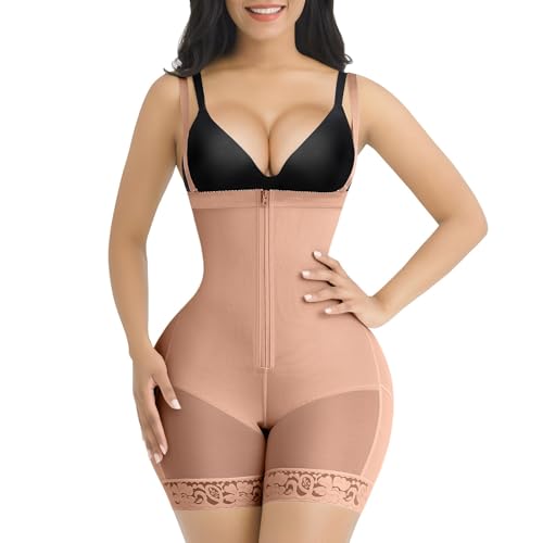 SHAPELLX Tummy Control Body Shaper Butt Liftting Bodysuit with Zipper Crotch Fajas Colombianas Shapewear for Women XL