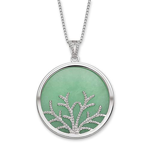 Sterling Silver Natural Green Jade Tree of Life Pendant Necklace,18"