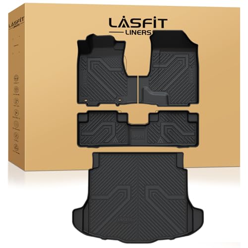 LASFIT Floor Mats & Trunk Mat for Honda CR-V CRV 2007 2008 2009 2010 2011 EX LX SE, Custom Fit All Weather TPE Easy Clean Durable Floor Liner,1st & 2nd Row & Trunk Liner, Black (Not for EX-L)