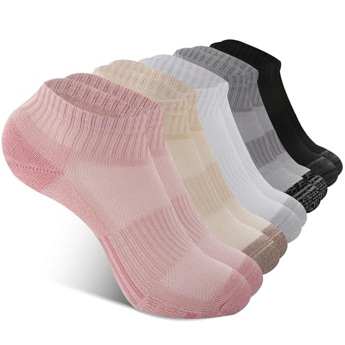 BAMBOO COOL Ankle Socks Womens Athletic Running Socks Moisture-Wicking Bamboo Viscose Cushioned Anti-Blister 5/6 Pairs