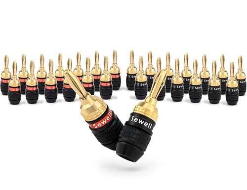 Sewell SW-29863-12 Deadbolt Banana Plugs 12-Pairs by, Gold Plated Speaker Plugs, Quick Connect