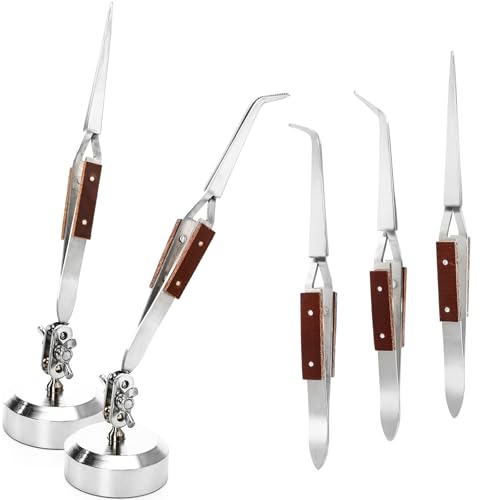 WUWEOT 5 Pcs Soldering Tweezers Set, Straight Curved Welding Plier and Cross Lock Fiber Grip Soldering Tweezers, Jewelry Third Hand Repair Kit Tools for Jewelry Silversmithing and Craft