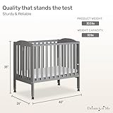 Dream On Me 2-in-1 Portable Folding Stationary Side Crib in Storm Grey, Greenguard Gold Certified, Two Adjustable Mattress Height Positions,Made of Solid Pinewood, Flat Folding Crib