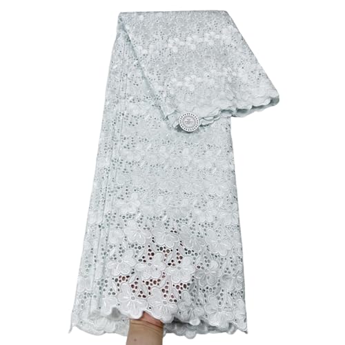 African Embroidery 100% Cotton Lace Fabric Swiss Voile Solid Dry Lace Fabric for Wedding Party Dress Sewing (White)