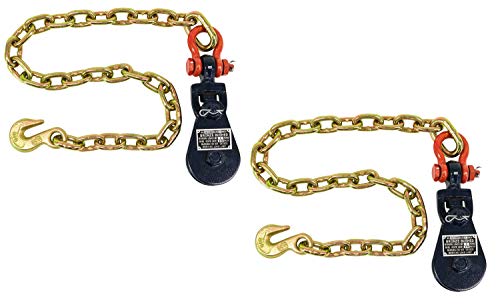Mytee Products 2 Ton Snatch Block w/Chain Flatbed Tow Truck Rollback Wrecker Car Carrier Cable (2 Pack)