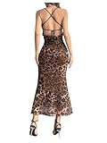 Milumia Women's Leopard Print Cowl Neck Maxi Dress Sexy Backless Lace Up Long Dress