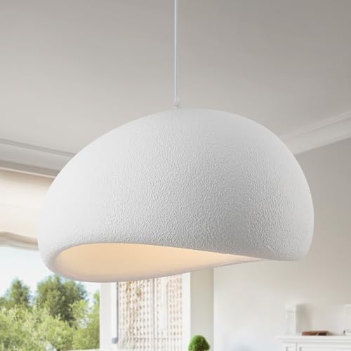 Fivemengo 15.7in Wabi Sabi Pendant Lights Kitchen Island Lighting Fixture Ceiling Mount White Modern Japanese Lamp Japandi Chandelier for Dining Living Room Hallway Bedroom Restaurant Hanging Lamp