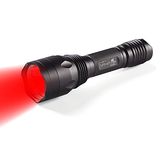 ULTRAFIRE Red Light LED Flashlight Hunting Torch 256 Yard 630 nm Wavelength Professional Red Beam Predator Light Single Mode Tactical Flashlight H-R3 (Battery Not Included)