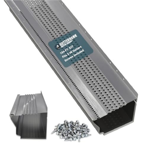 GutterHawk Gutter Guard - 104 FT. (Nominal) Mill Finish All-Aluminum Gutter Guard Kit with Screws Included. Fits 5 in. Gutters. DIY Friendly. (5 in. x 47.625 in. Pieces)