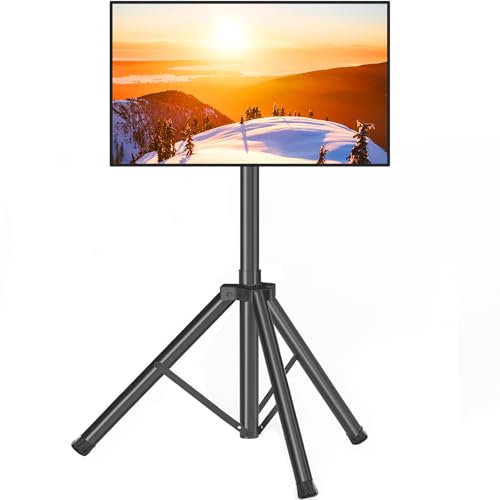 Tripod TV Stand for 23-75 inch Flat Screen/Curved TVs up to 100 lbs, Outdoor TV Stand with ±15° Tilt, Height Adjustable Portable TV Stand with Safety Design, Max VESA 600x400m, Black