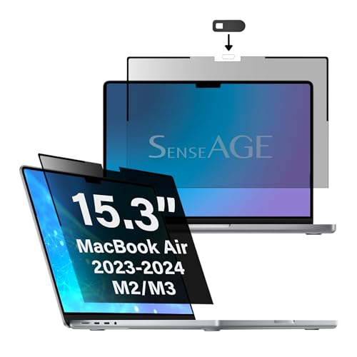 SenseAGE Magnetic Privacy Screen Protector for MacBook with Webcam Cover Slider, Removable Privacy Filter for Macbook 15.3 (2023), Anti-Glare& Blue Light, Compatible with MacBook Air 15.3 inch (A2941 M2, A3113 M3)