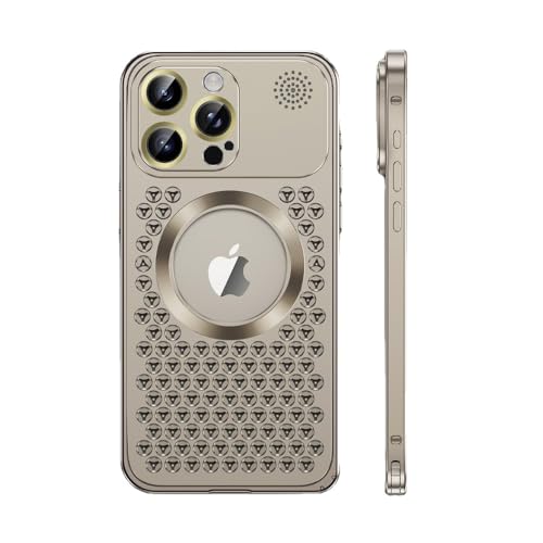 SNIDII Metal Heat Dissipation Phone Case for iPhone 16 Pro Magnetic Aluminum Cover for IPHON 16Pro (Gold)