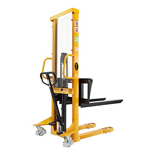 APOLLO Manual Pallet Stacker Hand Pallet Forklift 2200lbs Capacity 63" Lift Height, Fix Legs with Adjustable Forks Suitable for Open-Bottom Pallets