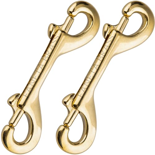 Faneta Solid Brass Double Ended Bolt Snap Hook, Marine Grade Double End Scuba Diving Clips, Heavy Duty Trigger Chain Clip Key Holder for Pet Feed Bucket Hammock Horse Tack (2-Pack) (90mm)
