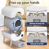 Cumrige Self Cleaning Litter Box, 95 L Automatic Cat Litter Box Self Cleaning for Multiple Cats, with Safety Protection, App Control,1 Roll Garbage Bags,White & Grey