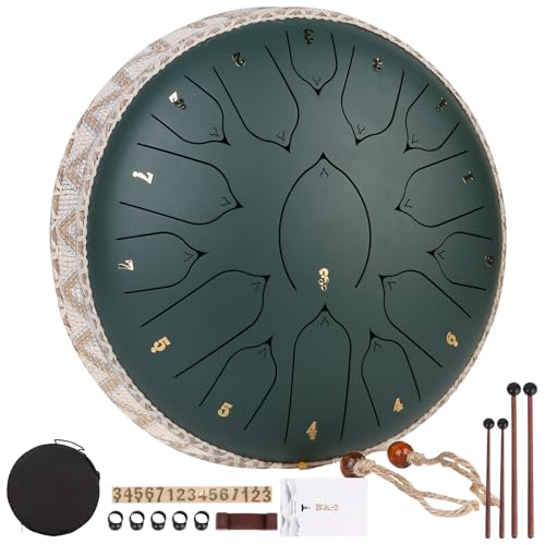 Steel Tongue Drum, Handpan Drums, Musical Concert Percussion Instruments, Sound Healing Hand Pan for Adults, Adult Metal Hang Instrument, Ethereal Meditation Music Maker Pro, 13 inch 15 note