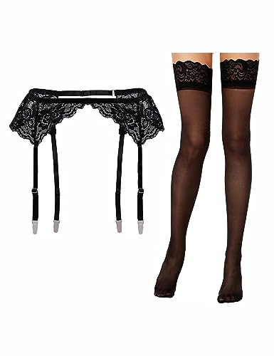 Lidogirl Women's Sultry Nights Garter Belt with Stockings Sheers Black